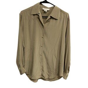 Doncaster Silk Womens Button Up Long Sleeve Shirt Beige Size Medium